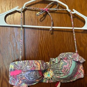 Victoria's Secret Ruch Push-Up Bikini Top 34D Paisley Medium Matching Bottoms
